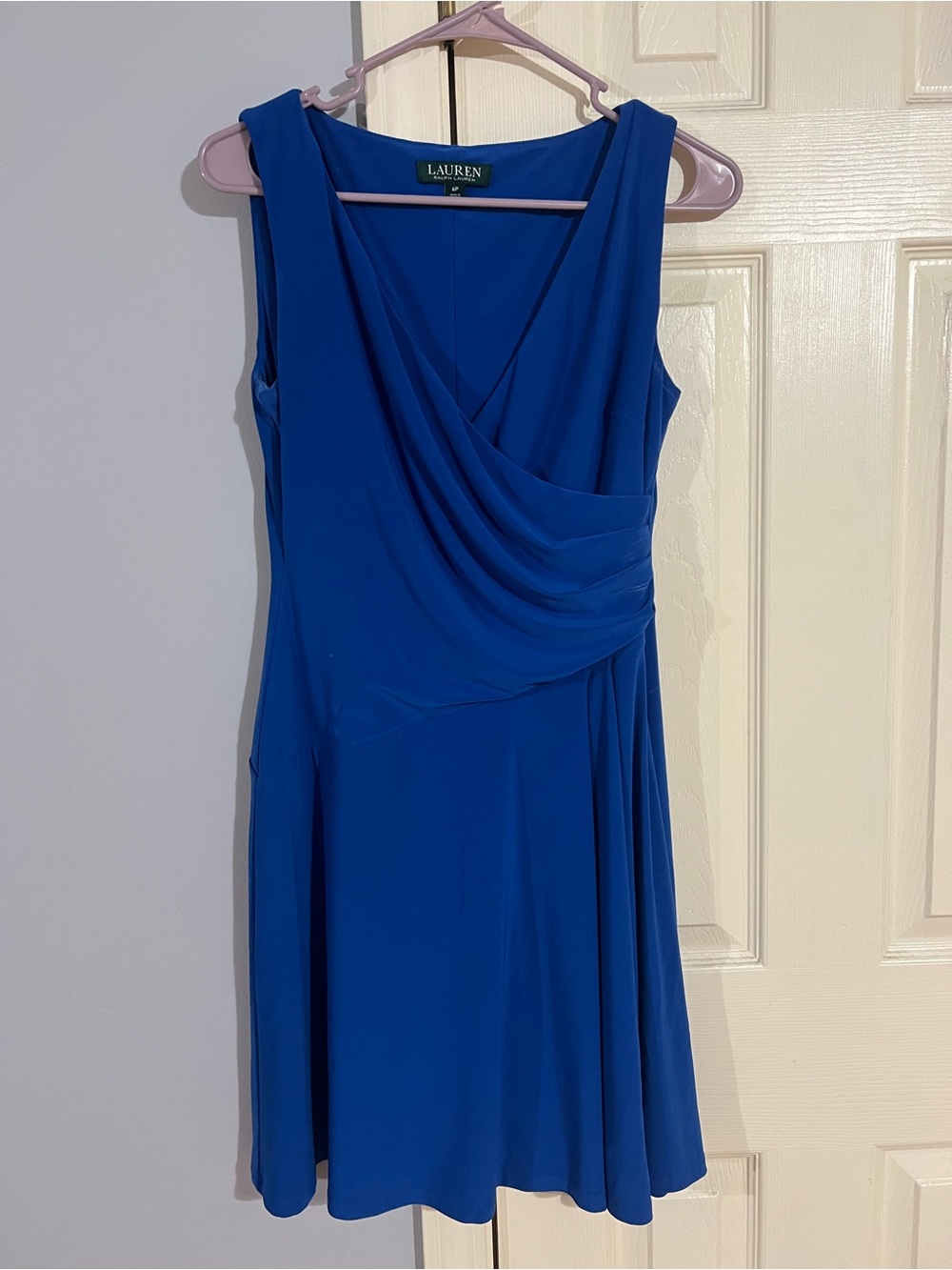 Ralph Lauren Royal Blue Draped V-Neck Midi Dress
